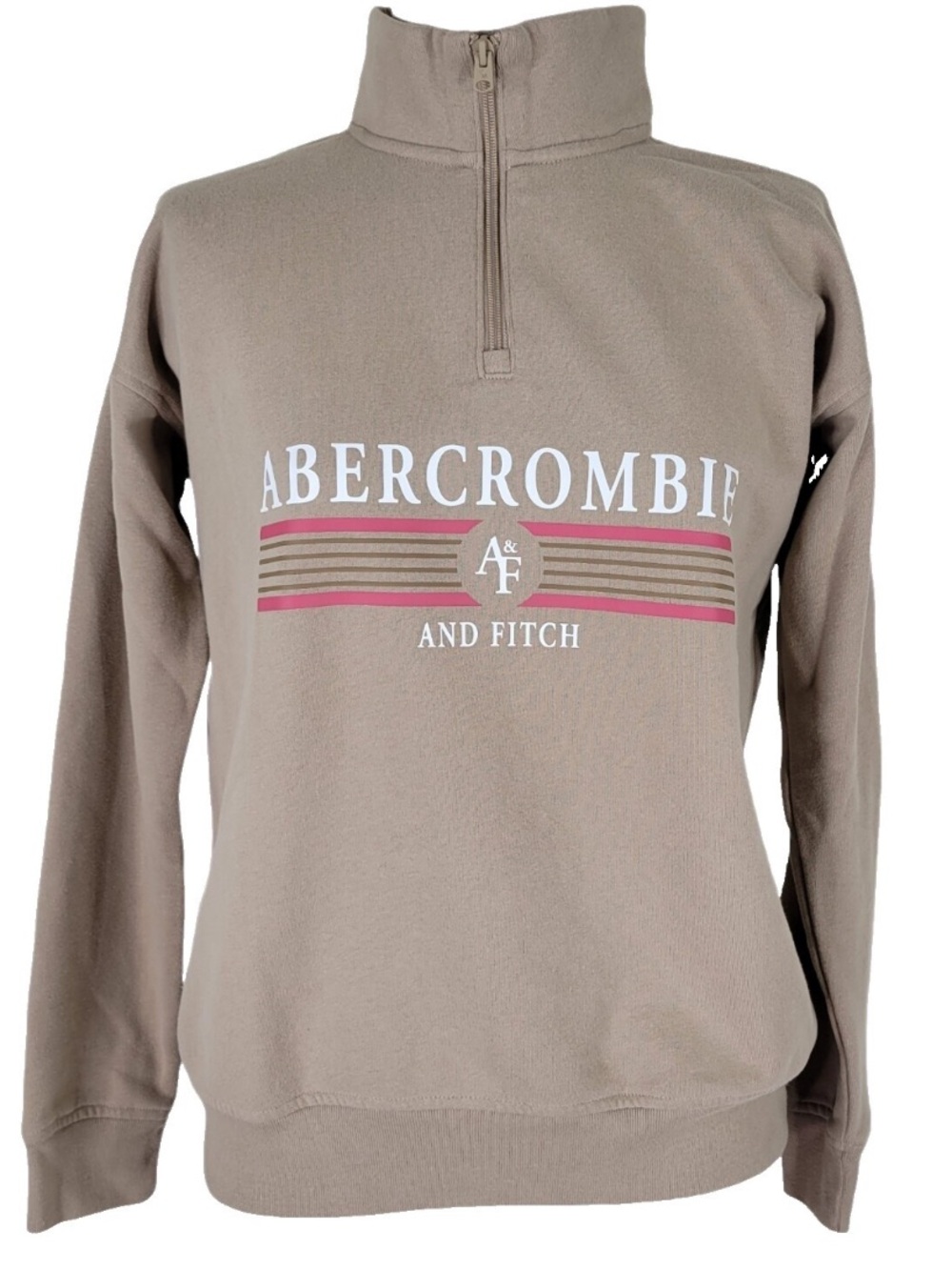 Abercrombie & Fitch BOYS Tan Taupe Quarter-Zip Sweatshirt preppy 9/10